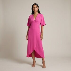 Trina Turk Pink V-Neck Kimono Sleeve High-Low Midi Dress TD19R028 Womens Size 4